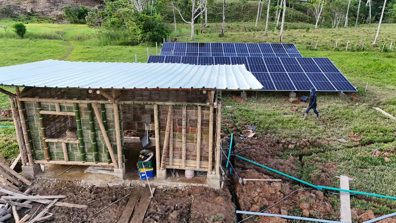 Solar array beside the bamboo energy house in El Diviso