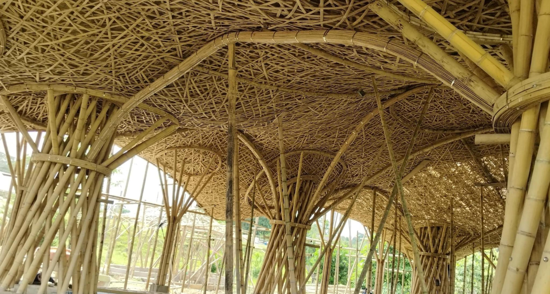 Woven bamboo canopy of the new community space